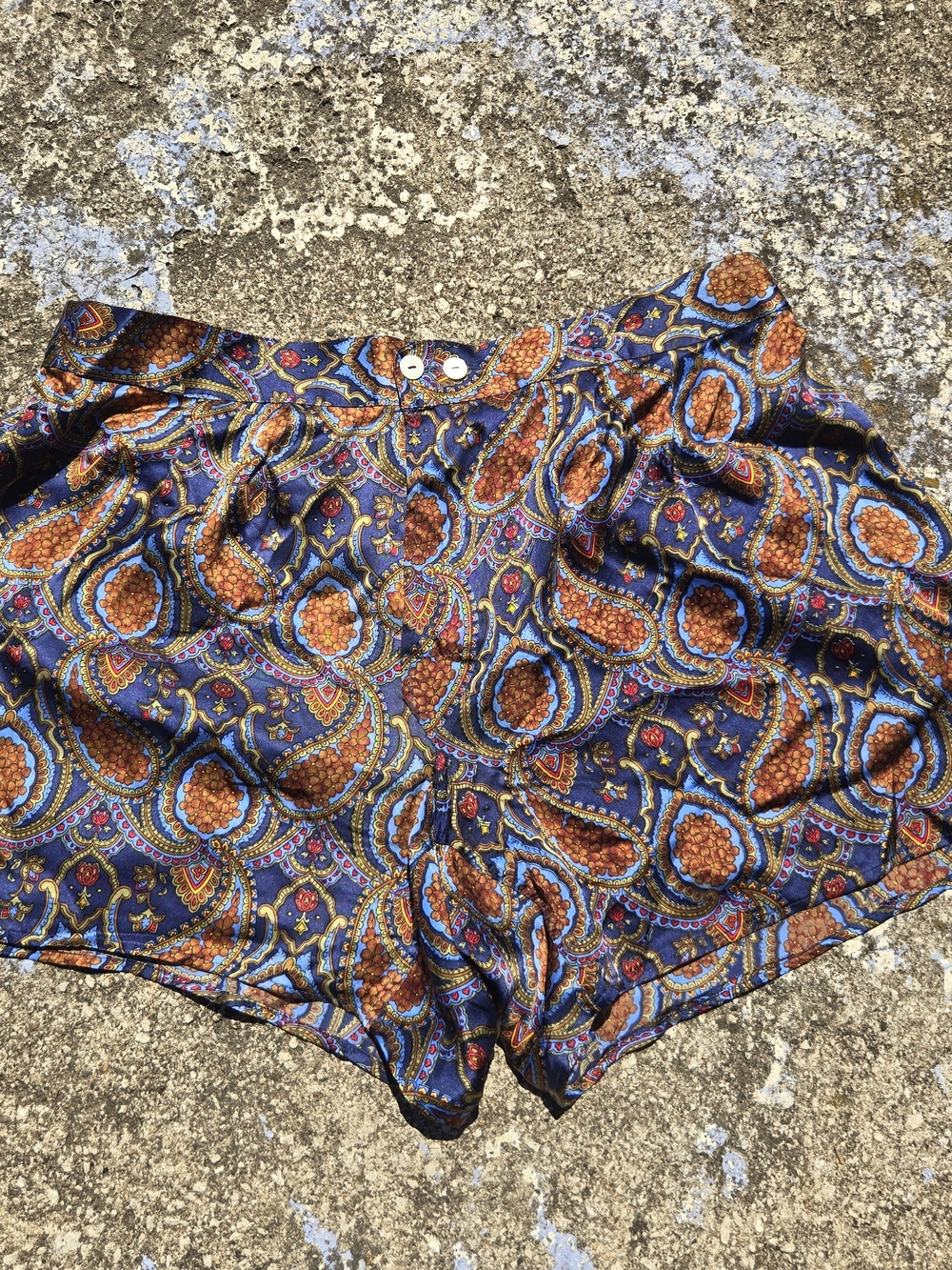 Vintage 100% Silk Paisley Boxer  Sleep Shorts London XL Whimsigoth Boho